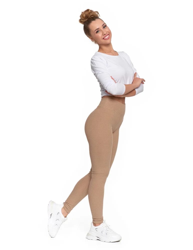 Legginsy damskie - Ciepłe legginsy damskie prążkowane getry z wysokim stanem MOKKA - produkt moraj.pl 9