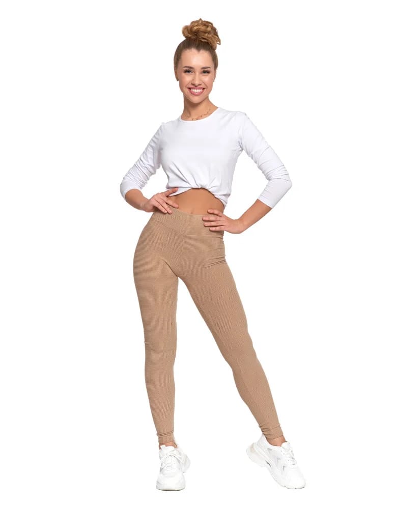 Legginsy damskie - Ciepłe legginsy damskie prążkowane getry z wysokim stanem MOKKA - produkt moraj.pl 10