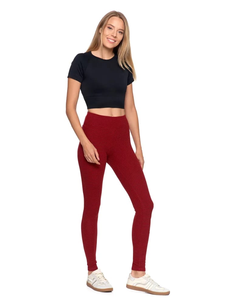 Legginsy damskie - Ciepłe legginsy damskie prążkowane getry z wysokim stanem BORDOWY  - produkt moraj.pl 2