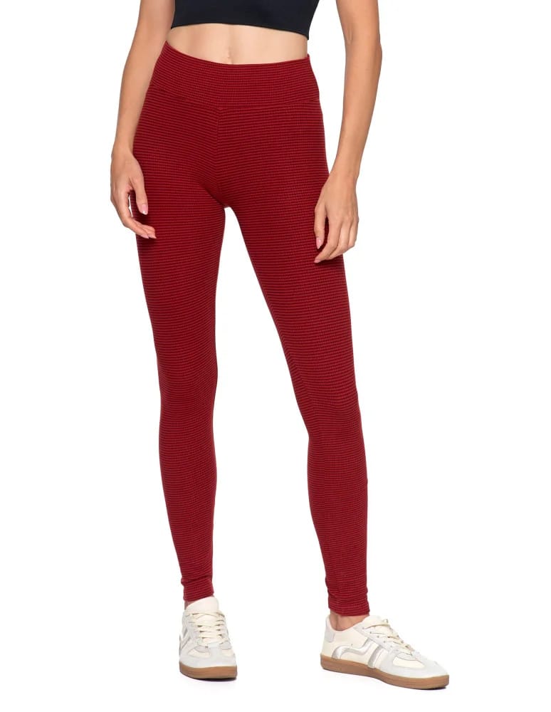 Legginsy damskie - Ciepłe legginsy damskie prążkowane getry z wysokim stanem BORDOWY  - produkt moraj.pl 4