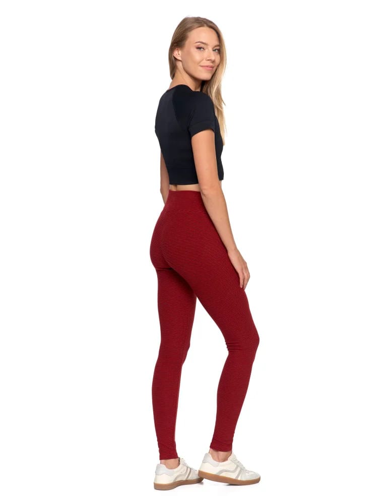Legginsy damskie - Ciepłe legginsy damskie prążkowane getry z wysokim stanem BORDOWY  - produkt moraj.pl 7