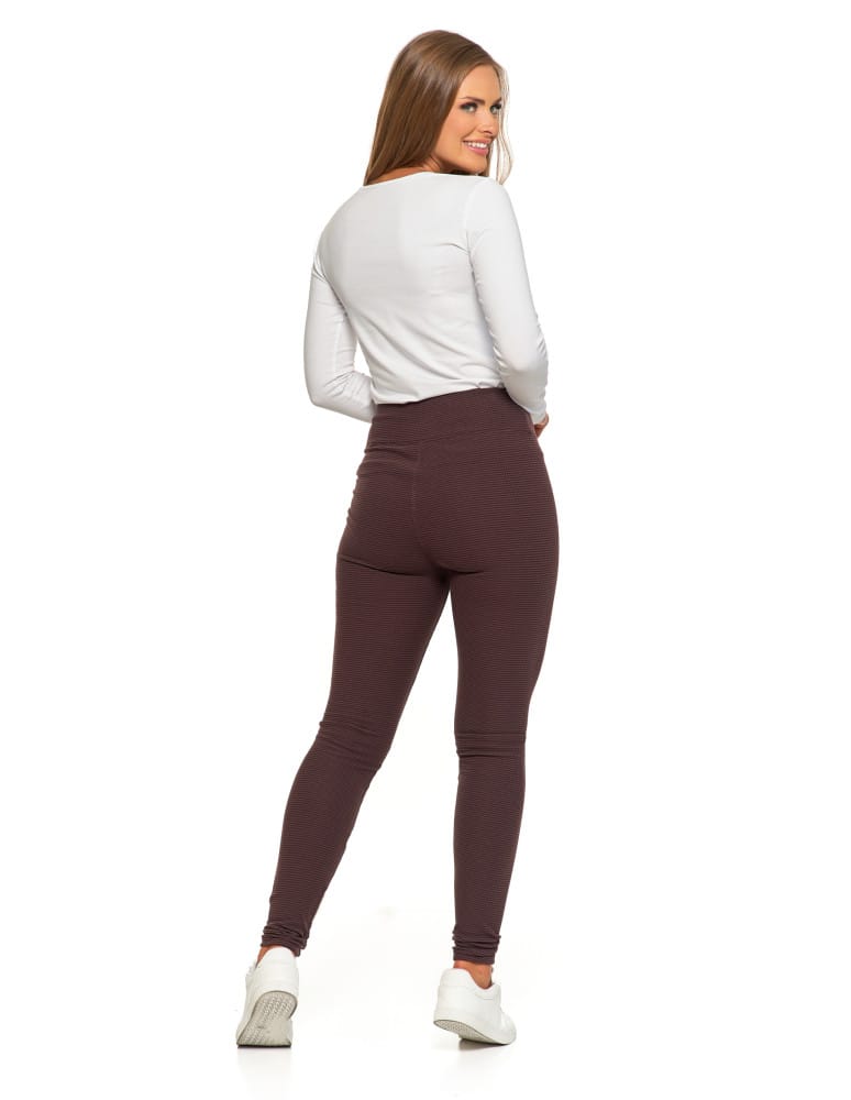 Legginsy damskie - Ciepłe legginsy damskie prążkowane getry z wysokim stanem BRĄZOWY - produkt moraj.pl 8
