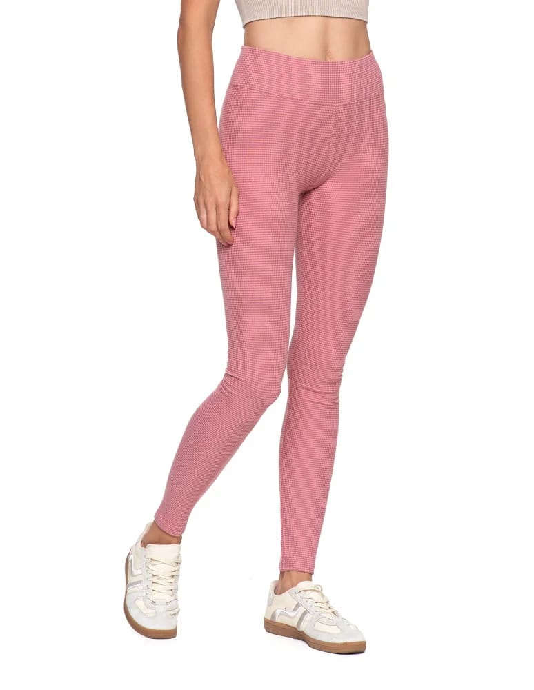 Legginsy damskie - Ciepłe legginsy damskie prążkowane getry z wysokim stanem RÓŻOWY  - produkt moraj.pl 2