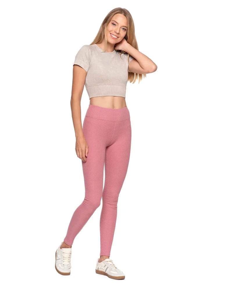 Legginsy damskie - Ciepłe legginsy damskie prążkowane getry z wysokim stanem RÓŻOWY  - produkt moraj.pl 7