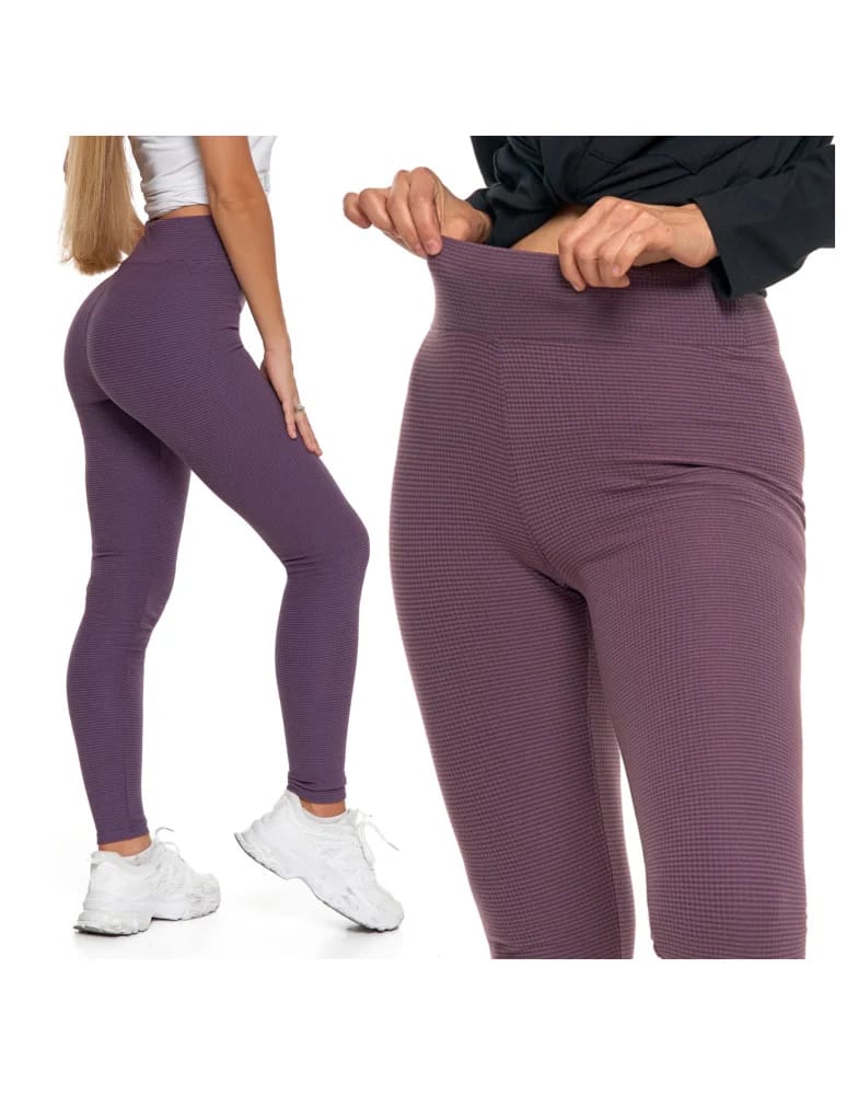 Legginsy damskie - Ciepłe legginsy damskie prążkowane getry z wysokim stanem FIOLETOWY - produkt moraj.pl 9