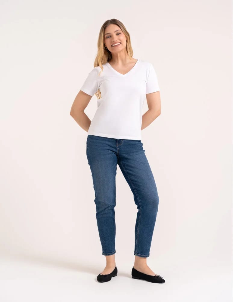 Koszulki i T-shirty - Koszulka damska bawełna Premium T-shirt dekolt w serek BIAŁY  - produkt moraj.pl 8