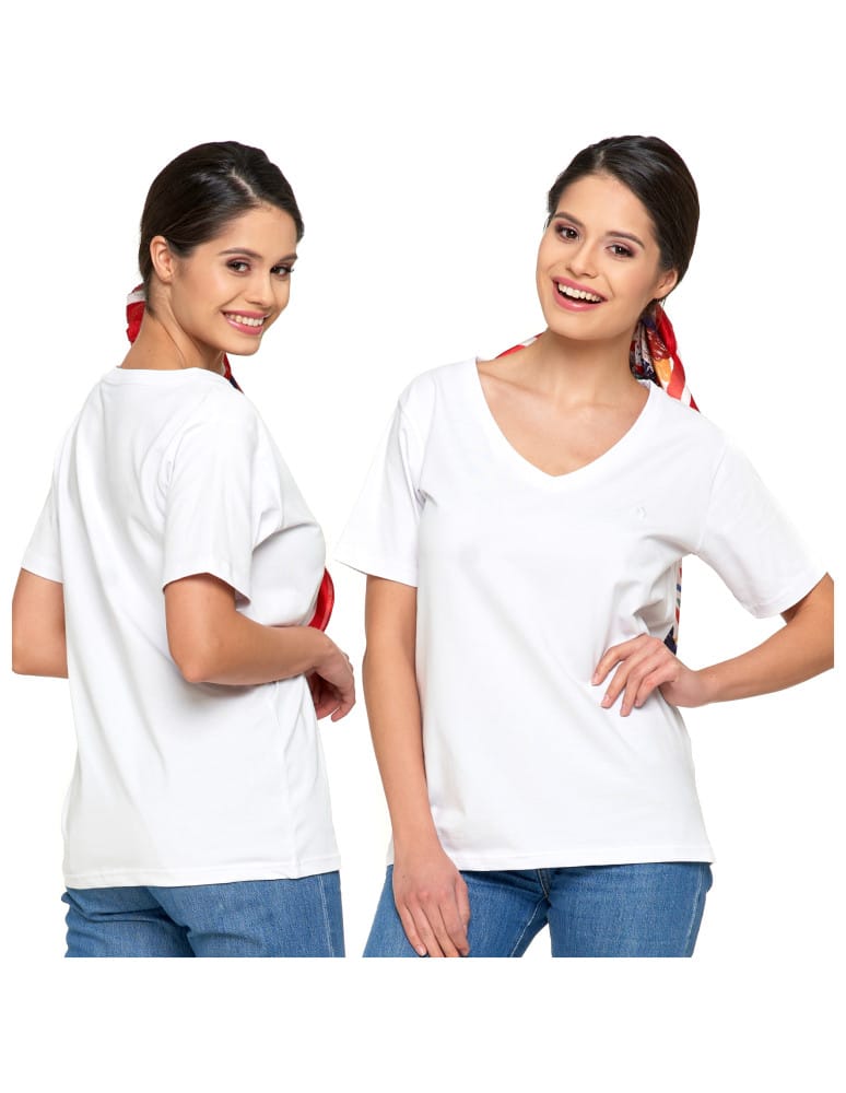 Koszulki i T-shirty - Koszulka damska bawełna Premium T-shirt dekolt w serek BIAŁY  - produkt moraj.pl 9