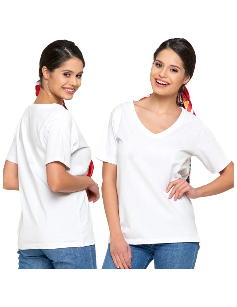 Koszulki i T-shirty - Koszulka damska bawełna Premium T-shirt dekolt w serek BIAŁY  - produkt moraj.pl 9