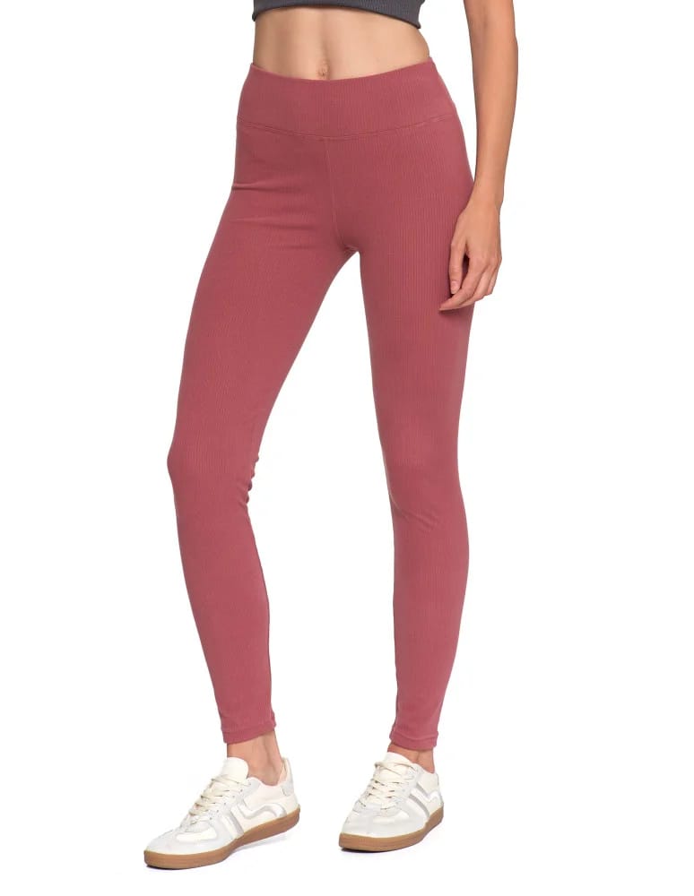 Legginsy damskie - Wygodne legginsy damskie prążkowane z wysokim stanem bezuciskowe RÓŻOWY  - produkt moraj.pl 1