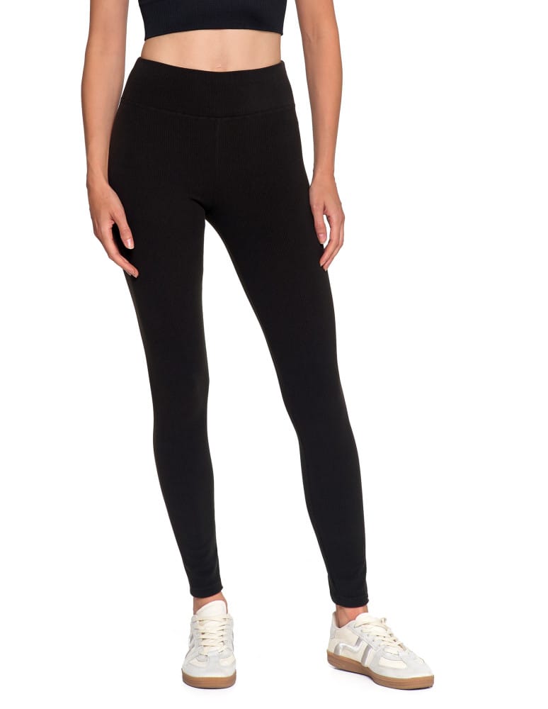 Legginsy damskie - Wygodne legginsy damskie prążkowane z wysokim stanem bezuciskowe CZARNY - produkt moraj.pl 1