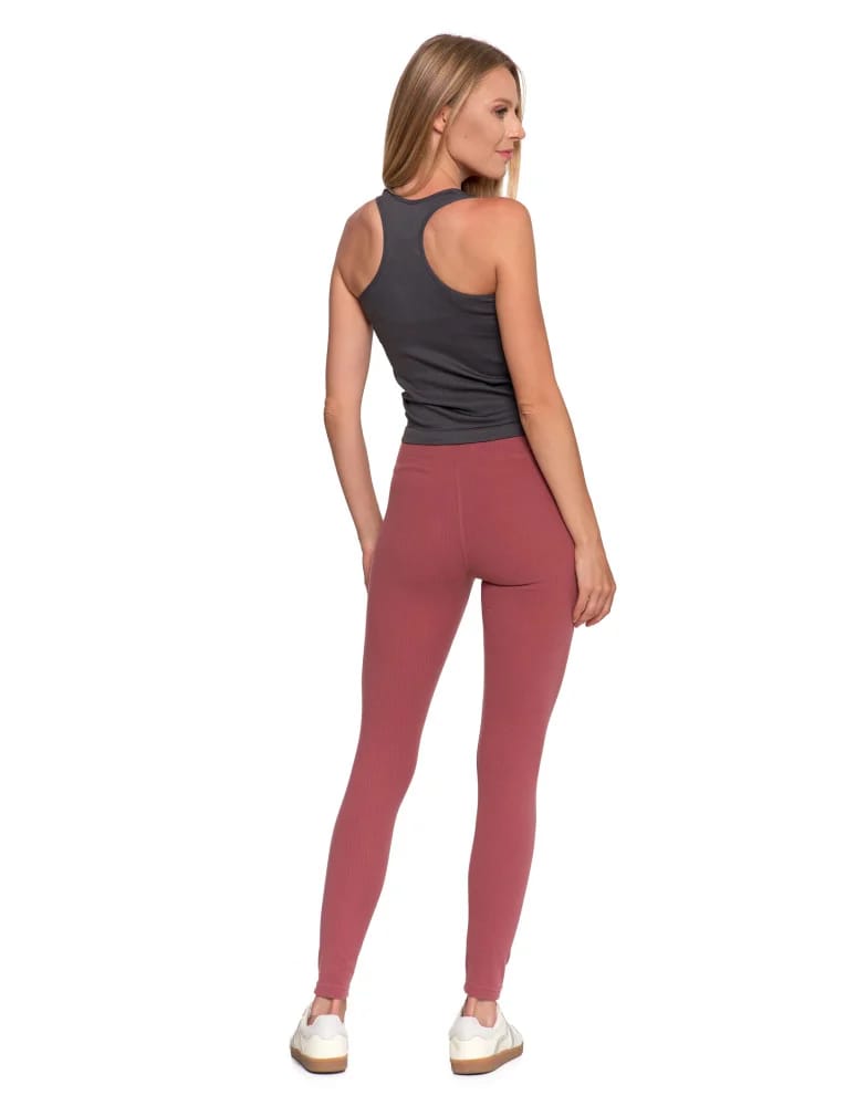 Legginsy damskie - Wygodne legginsy damskie prążkowane z wysokim stanem bezuciskowe RÓŻOWY  - produkt moraj.pl 3