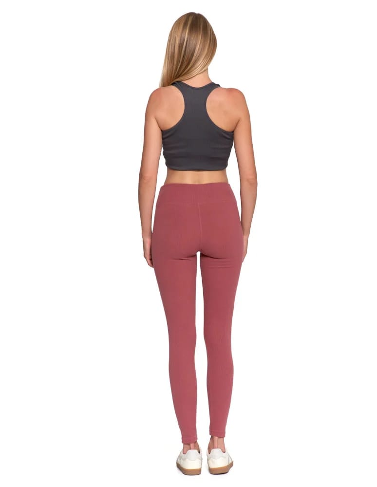 Legginsy damskie - Wygodne legginsy damskie prążkowane z wysokim stanem bezuciskowe RÓŻOWY  - produkt moraj.pl 5