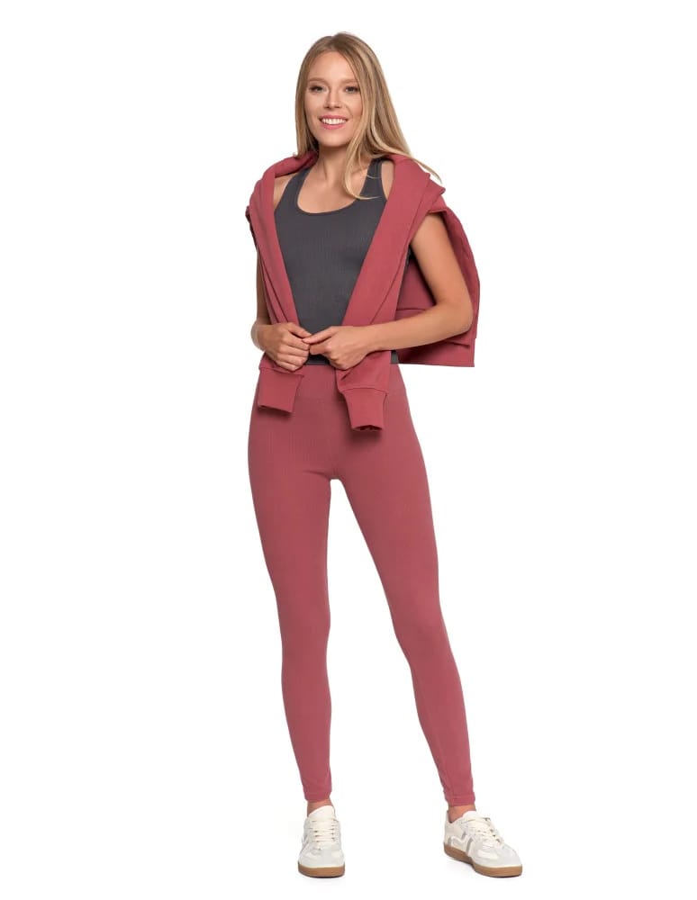 Legginsy damskie - Wygodne legginsy damskie prążkowane z wysokim stanem bezuciskowe RÓŻOWY  - produkt moraj.pl 13