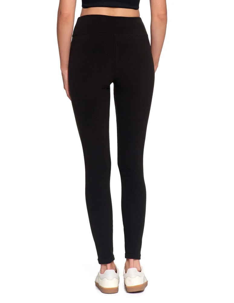 Legginsy damskie - Wygodne legginsy damskie prążkowane z wysokim stanem bezuciskowe CZARNY  - produkt moraj.pl 2