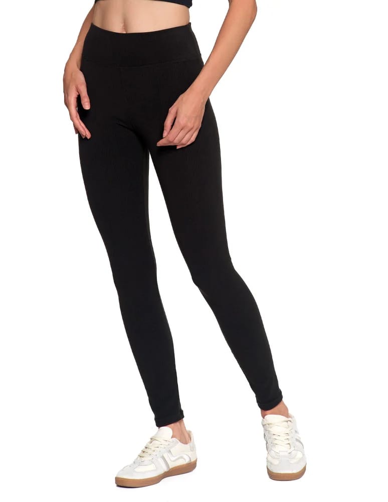Legginsy damskie - Wygodne legginsy damskie prążkowane z wysokim stanem bezuciskowe CZARNY  - produkt moraj.pl 3