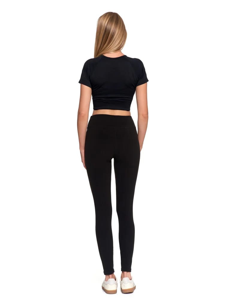 Legginsy damskie - Wygodne legginsy damskie prążkowane z wysokim stanem bezuciskowe CZARNY  - produkt moraj.pl 6