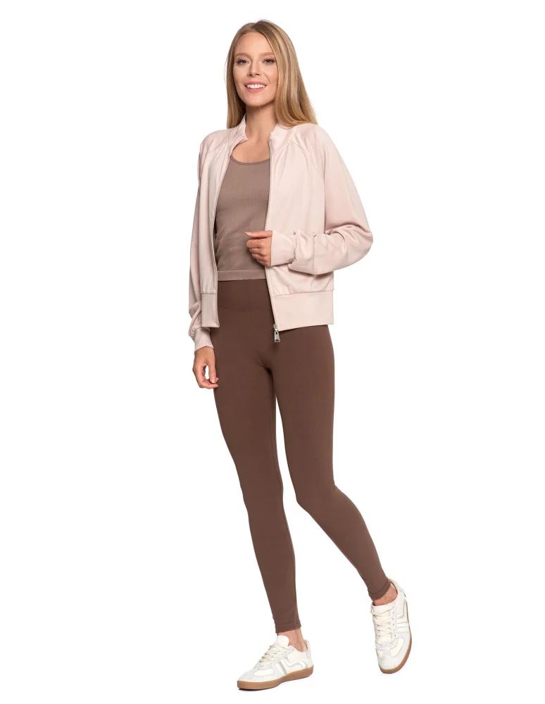 Legginsy damskie - Wygodne legginsy damskie prążkowane z wysokim stanem bezuciskowe MOKKA - produkt moraj.pl 5