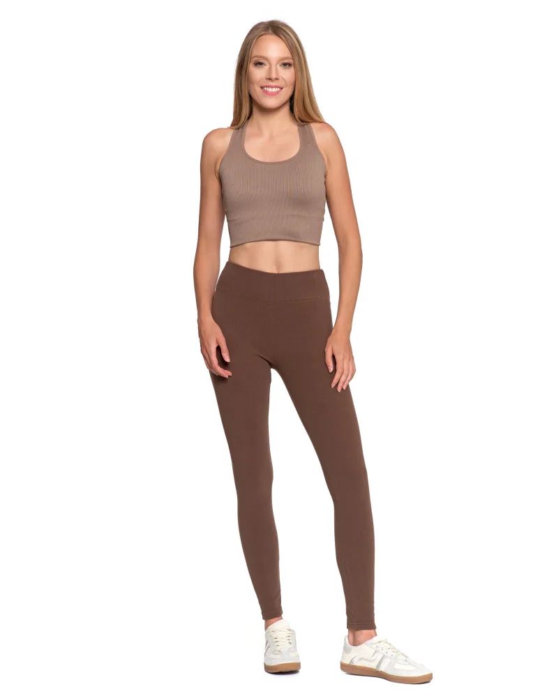 Legginsy damskie - Wygodne legginsy damskie prążkowane z wysokim stanem bezuciskowe MOKKA - produkt moraj.pl 8