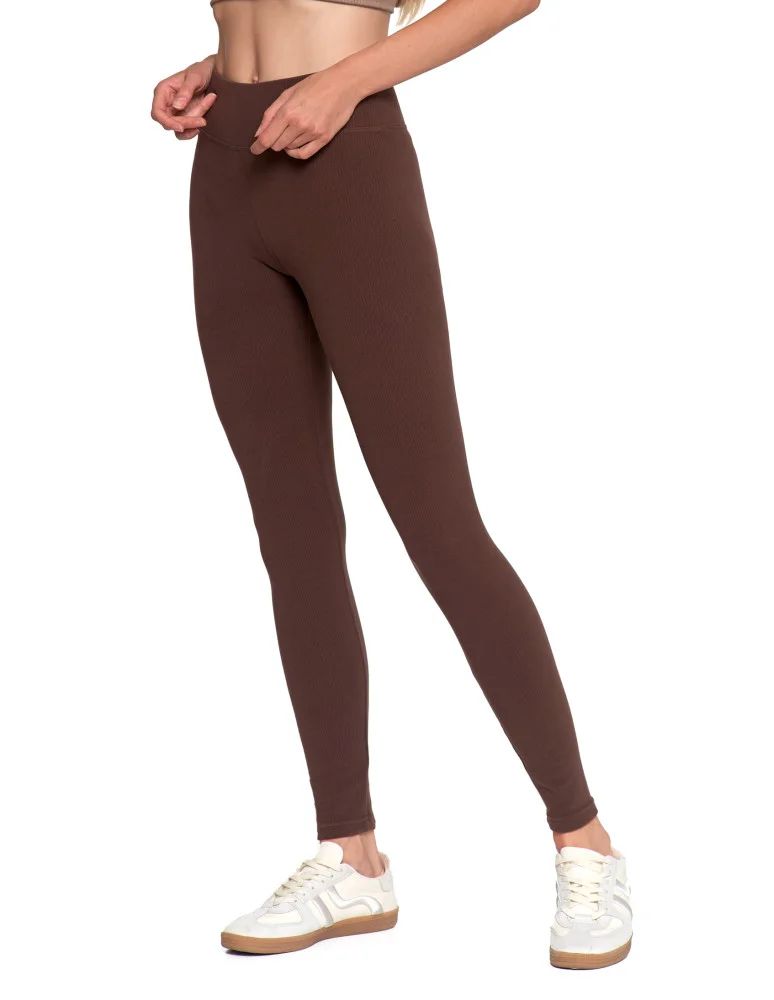 Legginsy damskie - Wygodne legginsy damskie prążkowane z wysokim stanem bezuciskowe BRĄZOWY - produkt moraj.pl 3