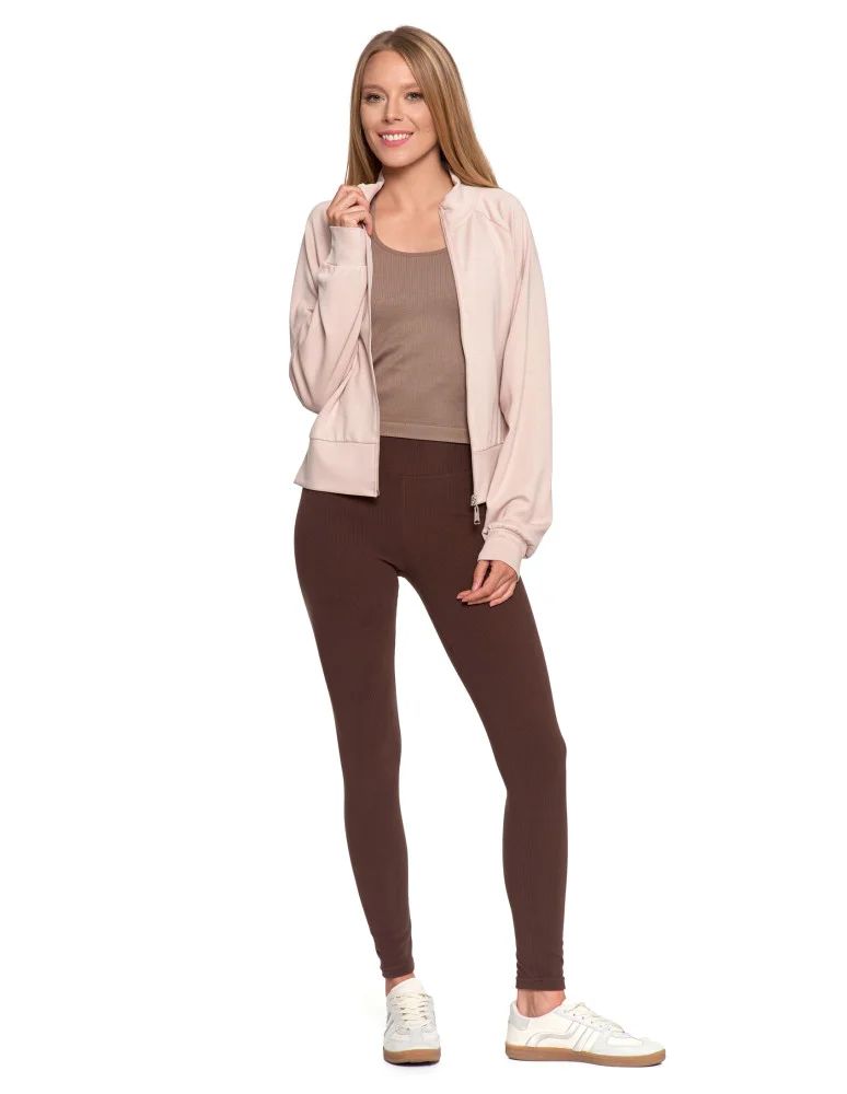Legginsy damskie - Wygodne legginsy damskie prążkowane z wysokim stanem bezuciskowe BRĄZOWY - produkt moraj.pl 5