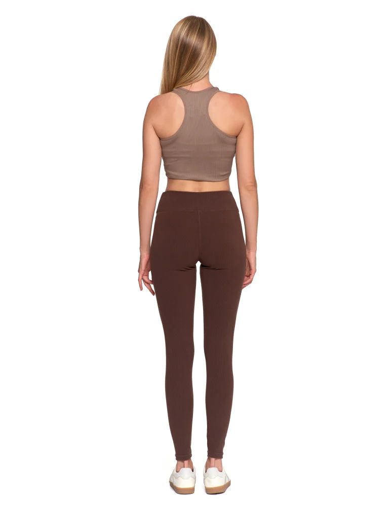 Legginsy damskie - Wygodne legginsy damskie prążkowane z wysokim stanem bezuciskowe BRĄZOWY - produkt moraj.pl 6