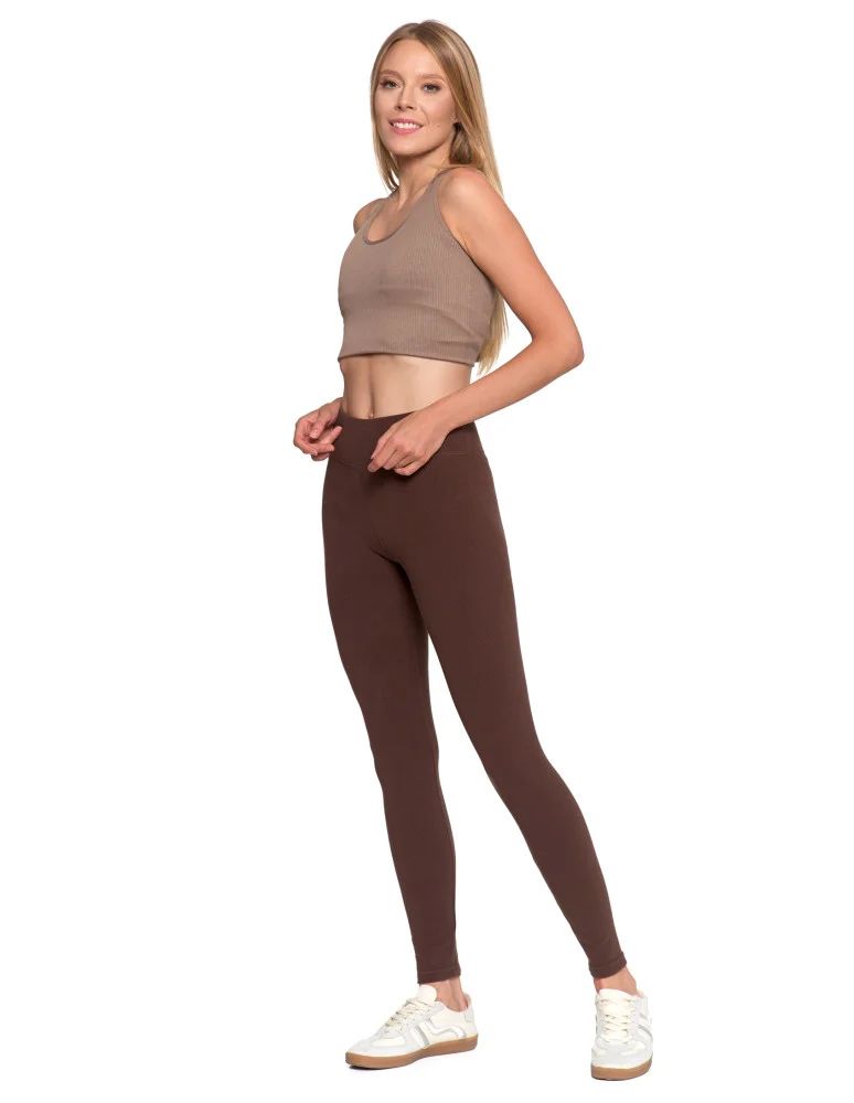 Legginsy damskie - Wygodne legginsy damskie prążkowane z wysokim stanem bezuciskowe BRĄZOWY - produkt moraj.pl 7