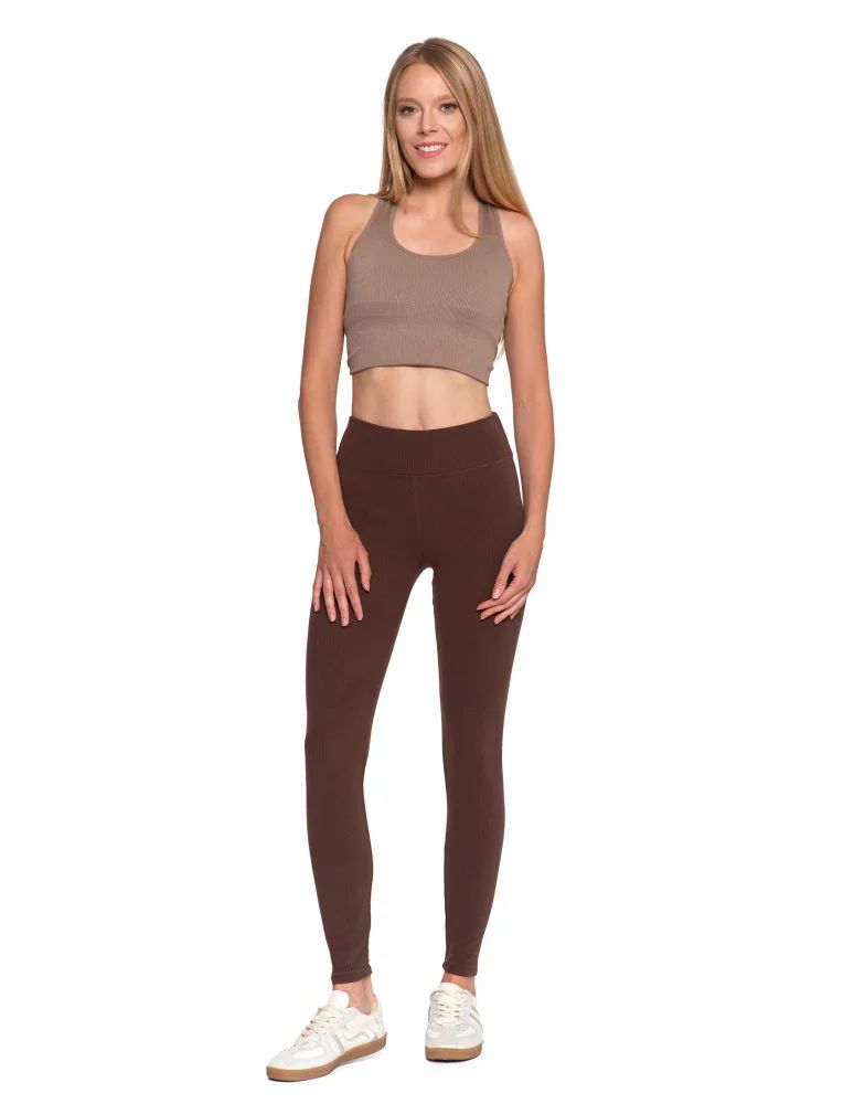 Legginsy damskie - Wygodne legginsy damskie prążkowane z wysokim stanem bezuciskowe BRĄZOWY - produkt moraj.pl 8