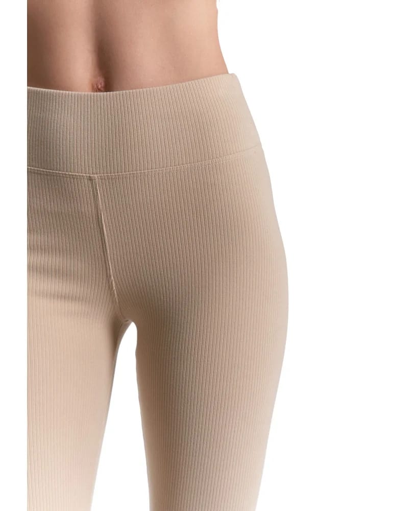 Legginsy damskie - Wygodne legginsy damskie prążkowane z wysokim stanem bezuciskowe BEŻOWY  - produkt moraj.pl 5
