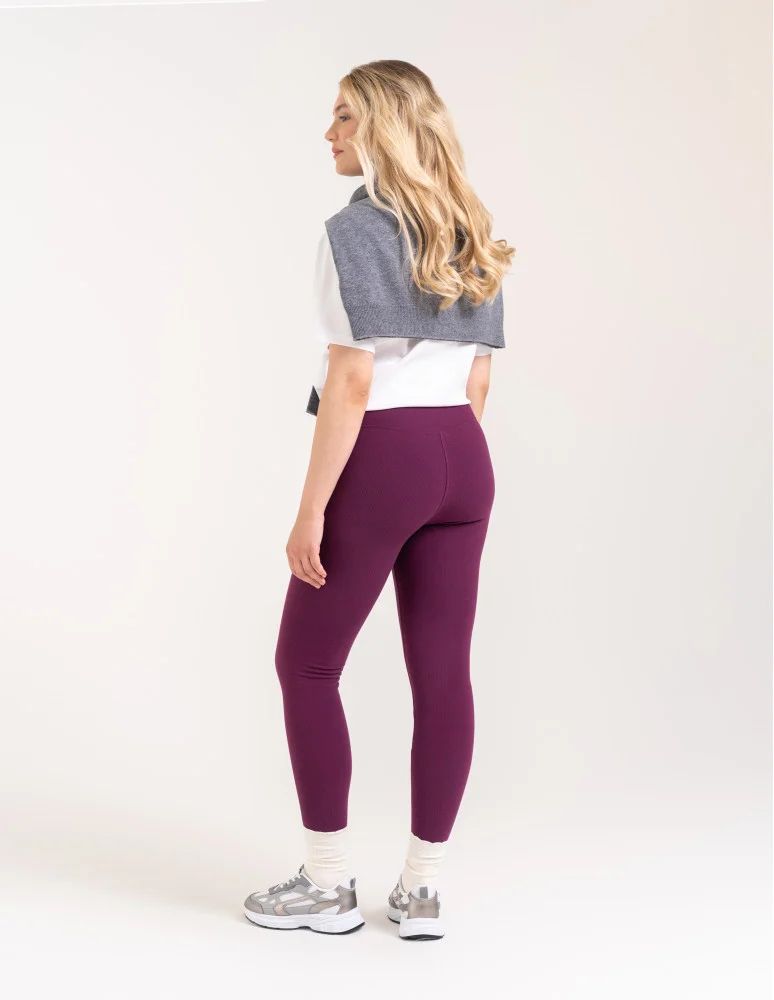 Legginsy damskie - Wygodne legginsy damskie prążkowane z wysokim stanem bezuciskowe FIOLETOWY - produkt moraj.pl 6