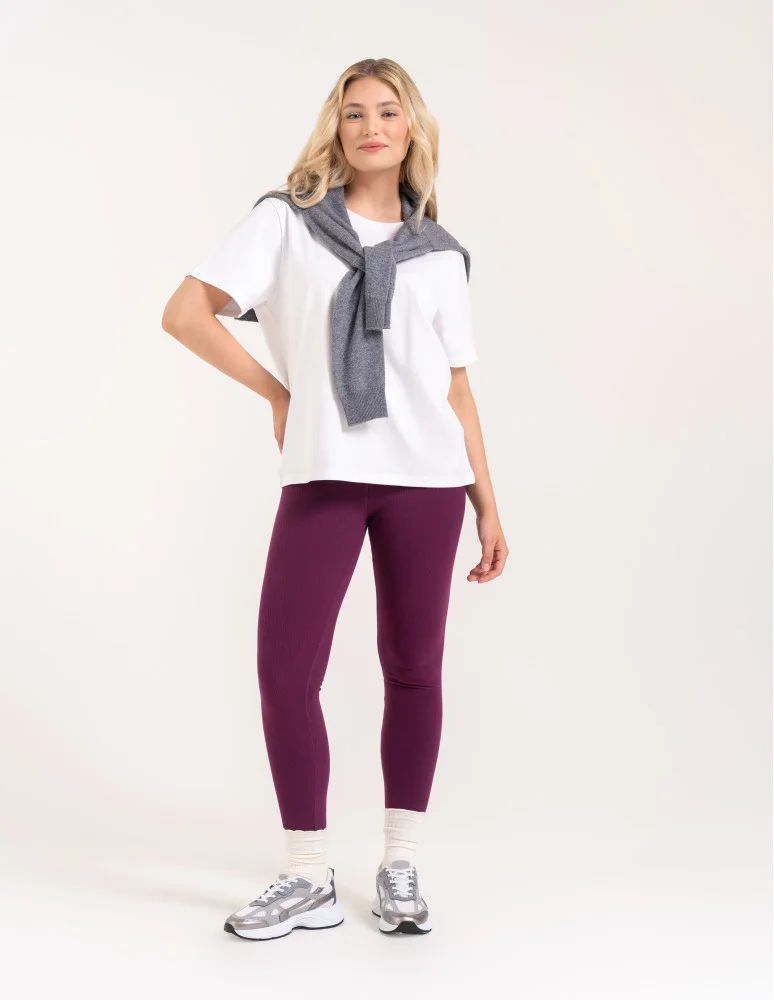 Legginsy damskie - Wygodne legginsy damskie prążkowane z wysokim stanem bezuciskowe FIOLETOWY - produkt moraj.pl 9