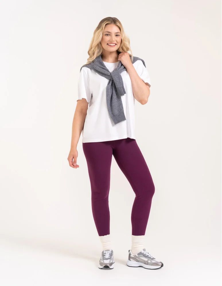 Legginsy damskie - Wygodne legginsy damskie prążkowane z wysokim stanem bezuciskowe FIOLETOWY - produkt moraj.pl 7