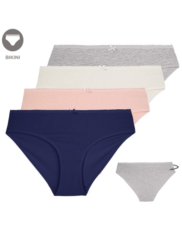 Figi damskie bawełniane majtki bikini z kokardką 4-pak WIELOKOLOROWY