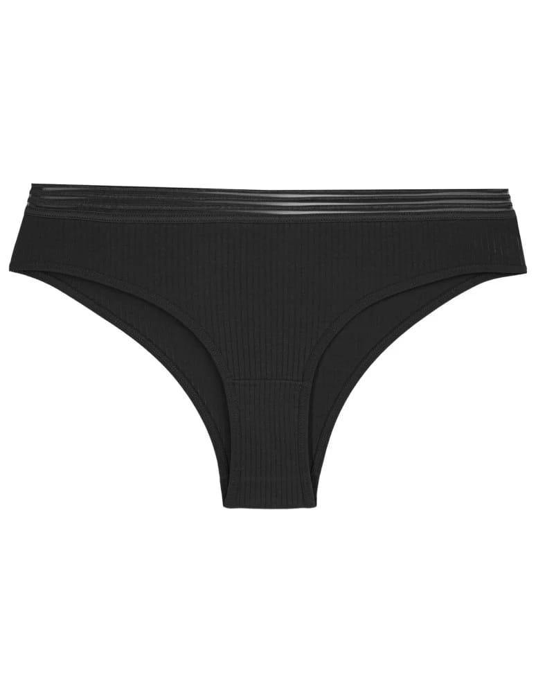 Majtki brazyliany - Brazyliany damskie figi bawełniane prążkowane z ozdobną gumką 3-pak WIELOKOLOROWY  - produkt moraj.pl 3