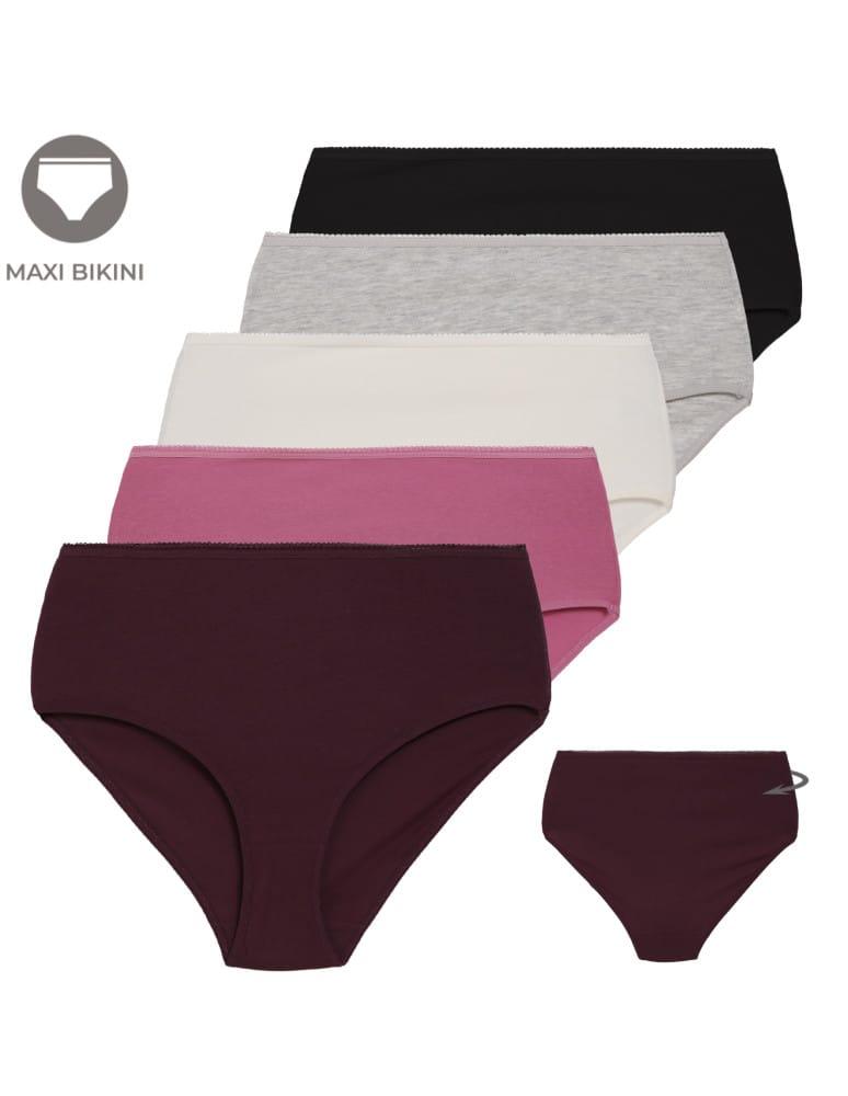 Majtki z wysokim stanem - Figi damskie bawełniane majtki elastyczne maxi bikini z wyższym stanem 5-pak WIELOKOLOROWY - produkt moraj.pl 1