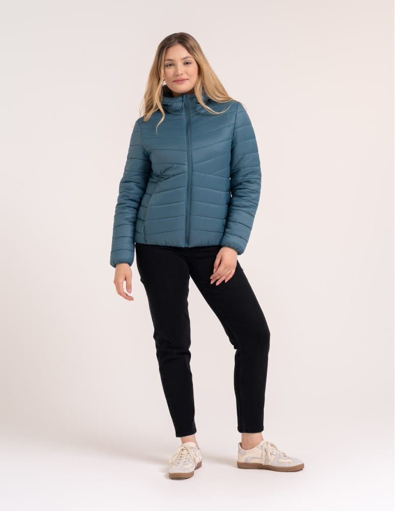 Kurtki damskie - Kurtka damska przejściowa pikowana Slim Fit z kapturem NIEBIESKI  - produkt moraj.pl 5