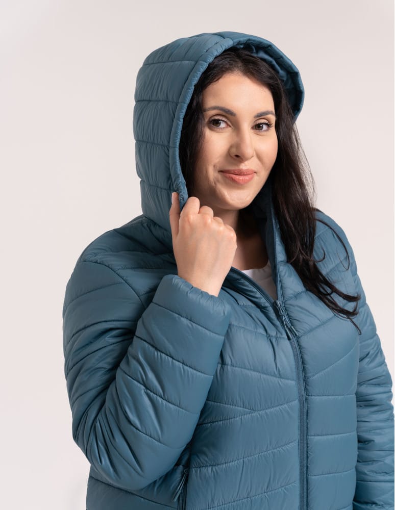 Kurtki damskie - Kurtka damska przejściowa pikowana Slim Fit z kapturem NIEBIESKI  - produkt moraj.pl 12