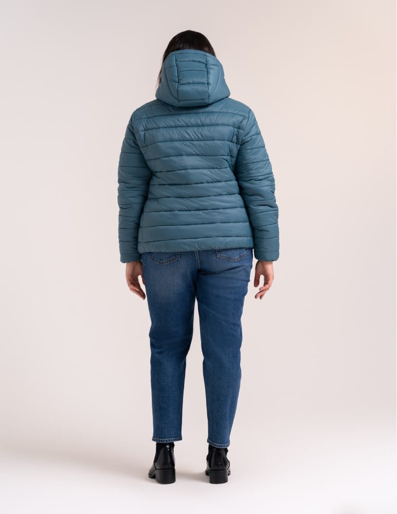 Kurtki damskie - Kurtka damska przejściowa pikowana Slim Fit z kapturem NIEBIESKI  - produkt moraj.pl 15