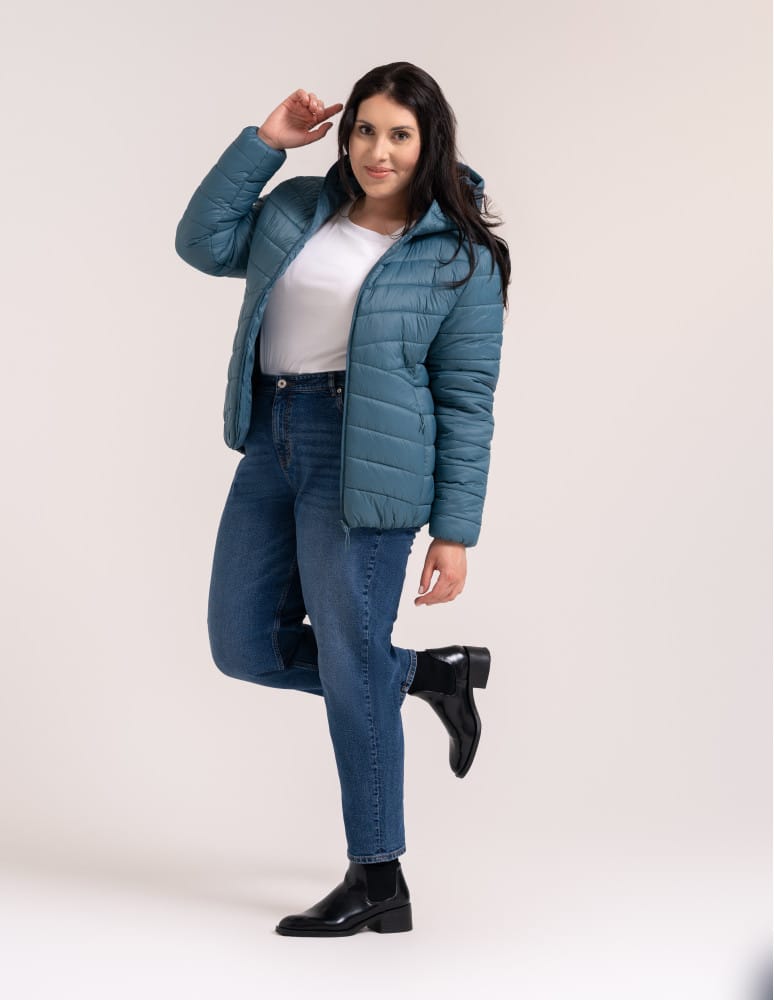 Kurtki damskie - Kurtka damska przejściowa pikowana Slim Fit z kapturem NIEBIESKI  - produkt moraj.pl 11