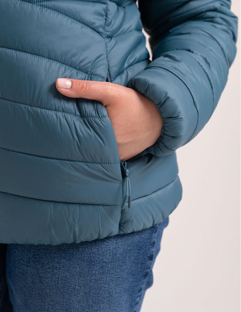 Kurtki damskie - Kurtka damska przejściowa pikowana Slim Fit z kapturem NIEBIESKI  - produkt moraj.pl 14