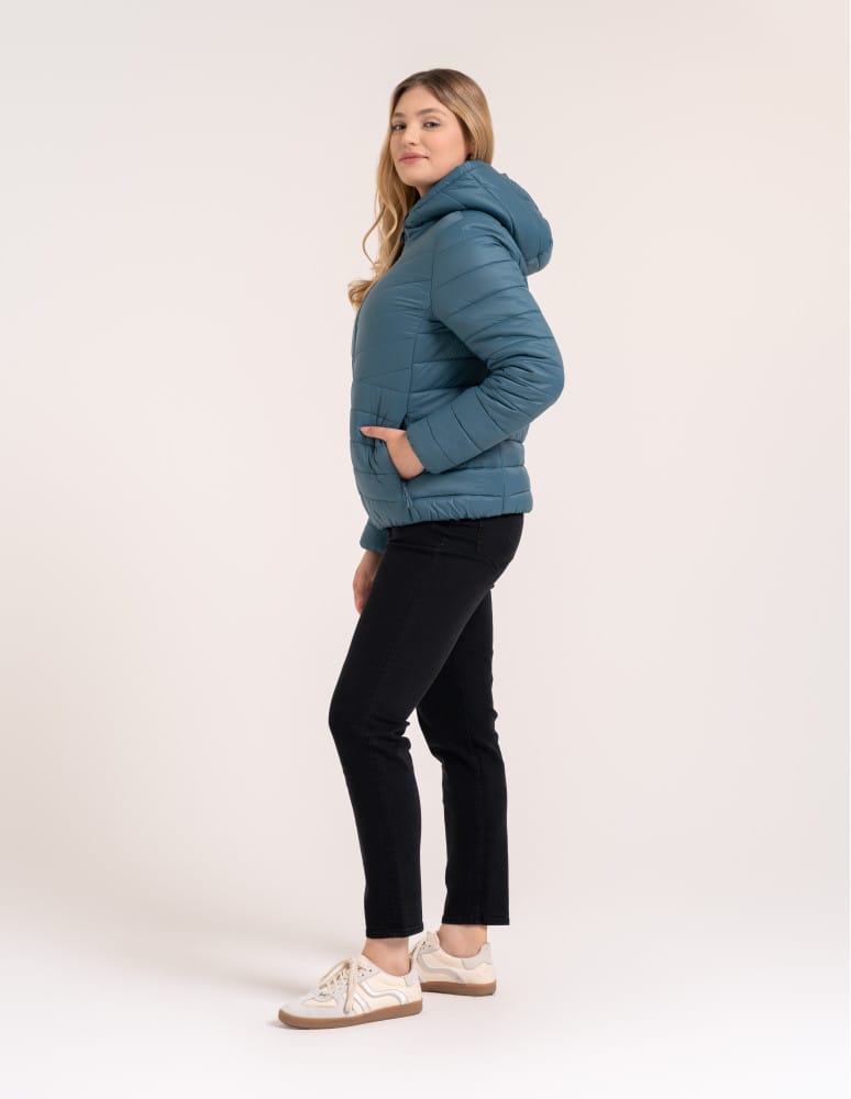 Kurtki damskie - Kurtka damska przejściowa pikowana Slim Fit z kapturem NIEBIESKI  - produkt moraj.pl 8