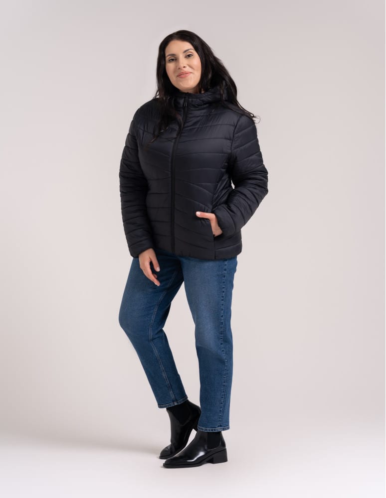 Kurtki damskie - Kurtka damska przejściowa pikowana Slim Fit z kapturem CZARNY  - produkt moraj.pl 11