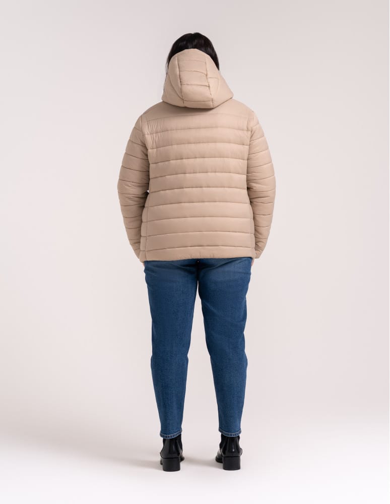 Kurtki damskie - Kurtka damska przejściowa pikowana Slim Fit z kapturem BEŻOWY  - produkt moraj.pl 18