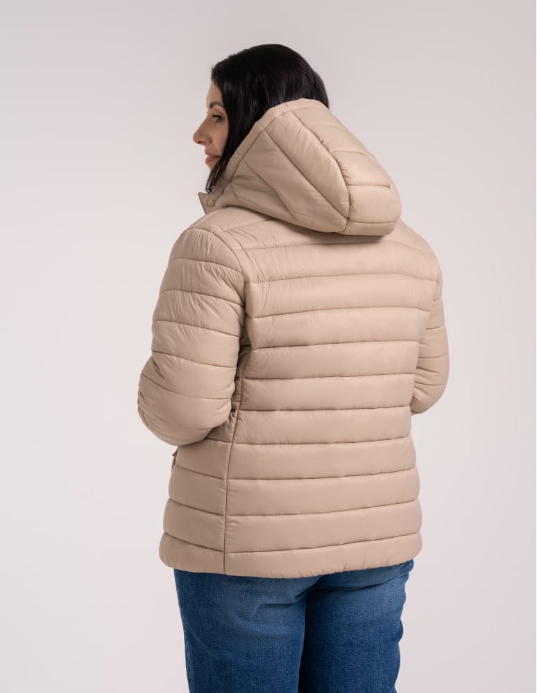 Kurtki damskie - Kurtka damska przejściowa pikowana Slim Fit z kapturem BEŻOWY  - produkt moraj.pl 15