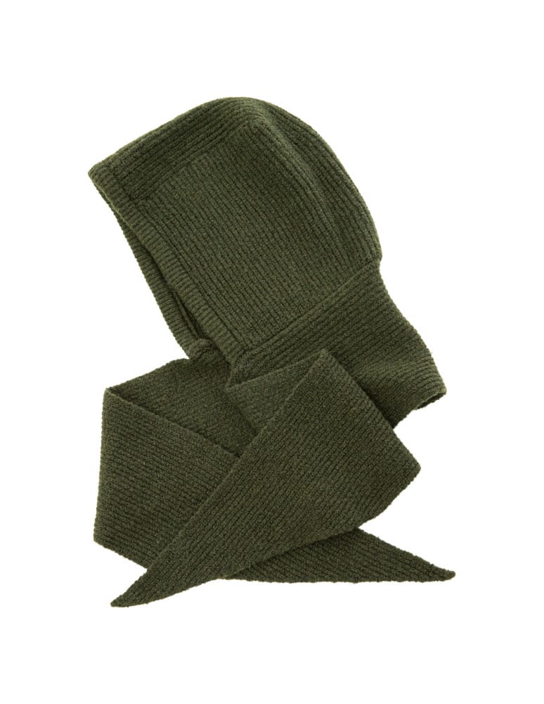 Czapki zimowe - Kaptur damski dzianinowy komin balaclava ciepły z szalem na jesień zimę CIEMNY KHAKI  - produkt moraj.pl 2
