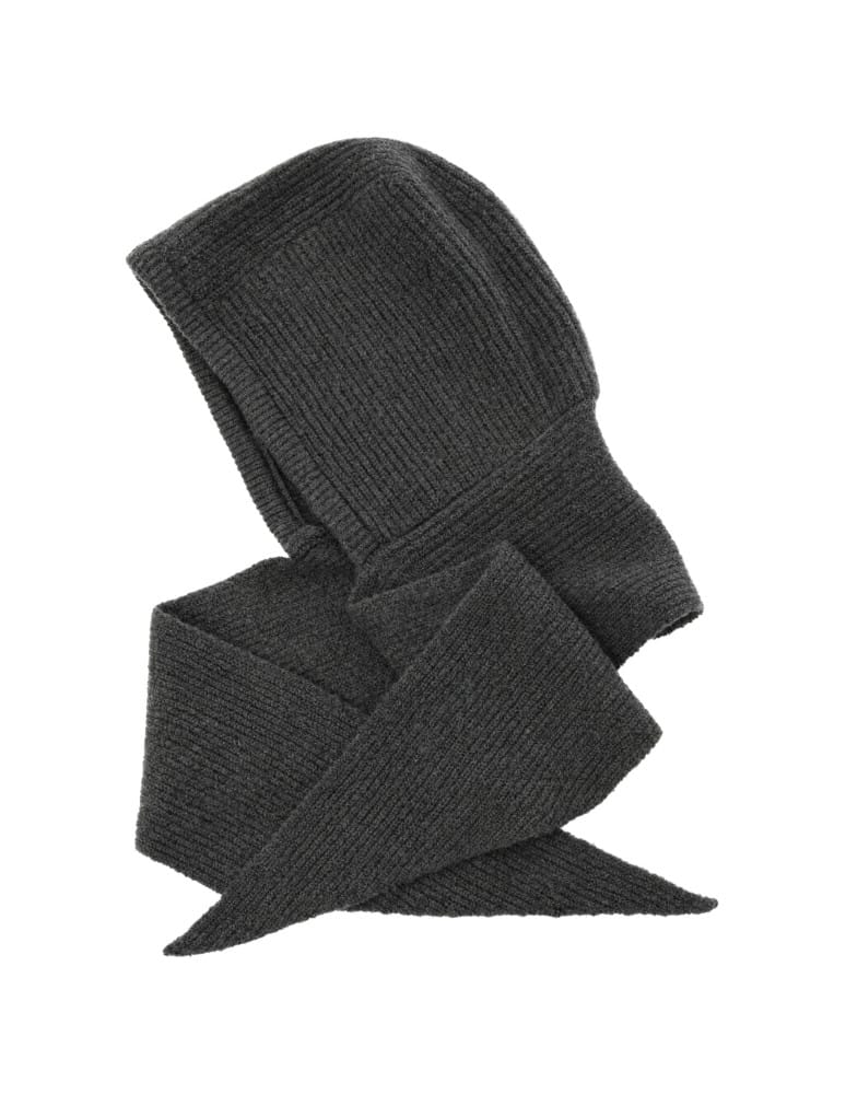Czapki zimowe - Kaptur damski dzianinowy komin balaclava ciepły z szalem na jesień zimę GRAFITOWY  - produkt moraj.pl 2