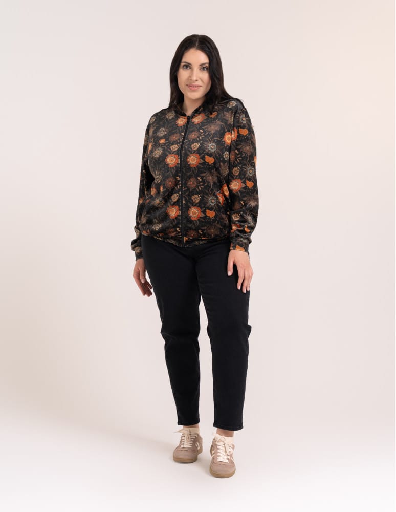 Bluzy damskie - Bluza welurowa damska rozpinana bomberka w kwiatowy print WZÓR 1  - produkt moraj.pl 5