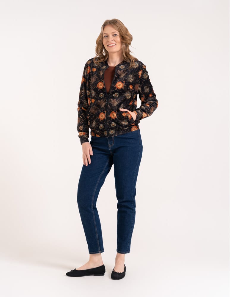 Bluzy damskie - Bluza welurowa damska rozpinana bomberka w kwiatowy print WZÓR 1  - produkt moraj.pl 3
