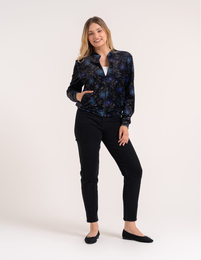 Bluzy damskie - Bluza welurowa damska rozpinana bomberka w kwiatowy print WZÓR 2  - produkt moraj.pl 3