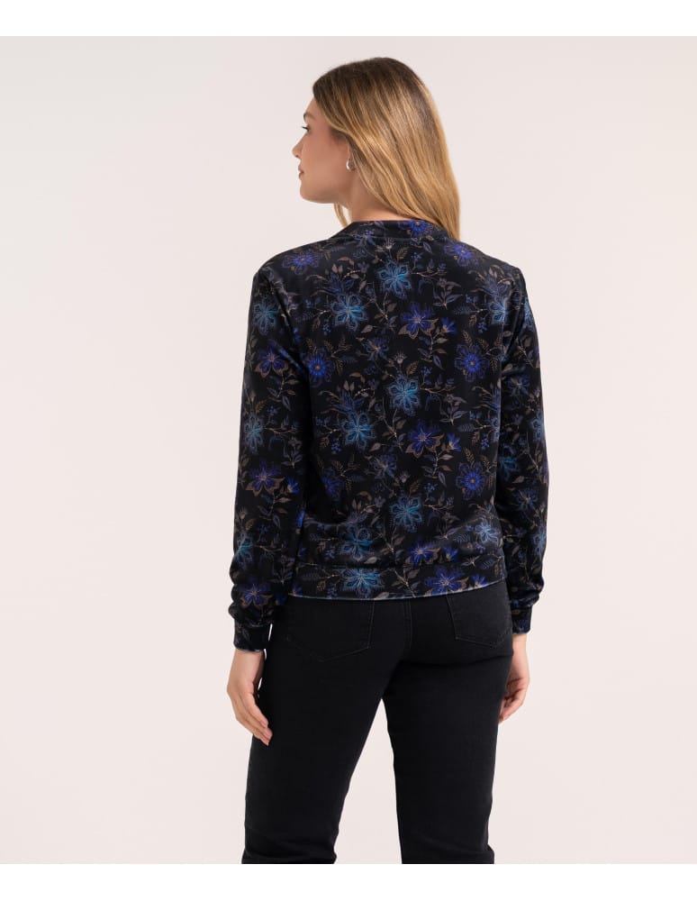 Bluzy damskie - Bluza welurowa damska rozpinana bomberka w kwiatowy print WZÓR 2  - produkt moraj.pl 4