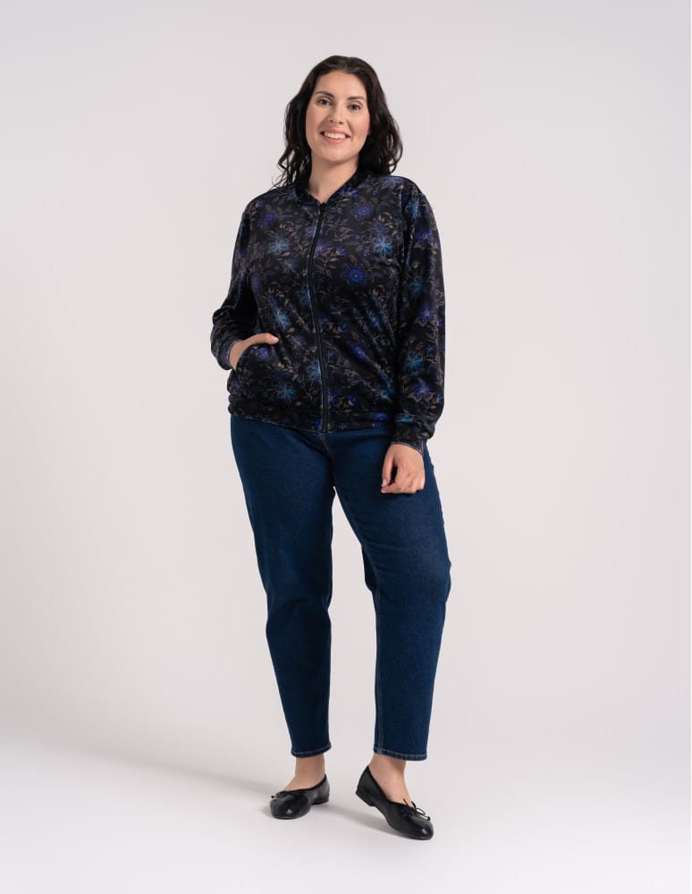 Bluzy damskie - Bluza welurowa damska rozpinana bomberka w kwiatowy print WZÓR 2  - produkt moraj.pl 2